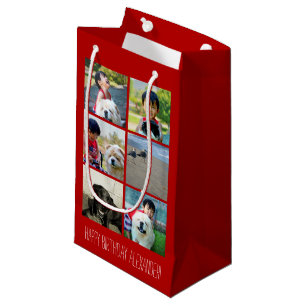 Sacola Para Presentes Pequena Colagem vermelha personalizada da imagem do