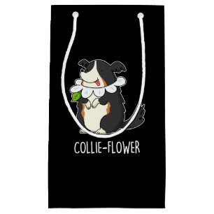 Sacola Para Presentes Pequena Collie-flower Funny Border Collie Dog Dark BG