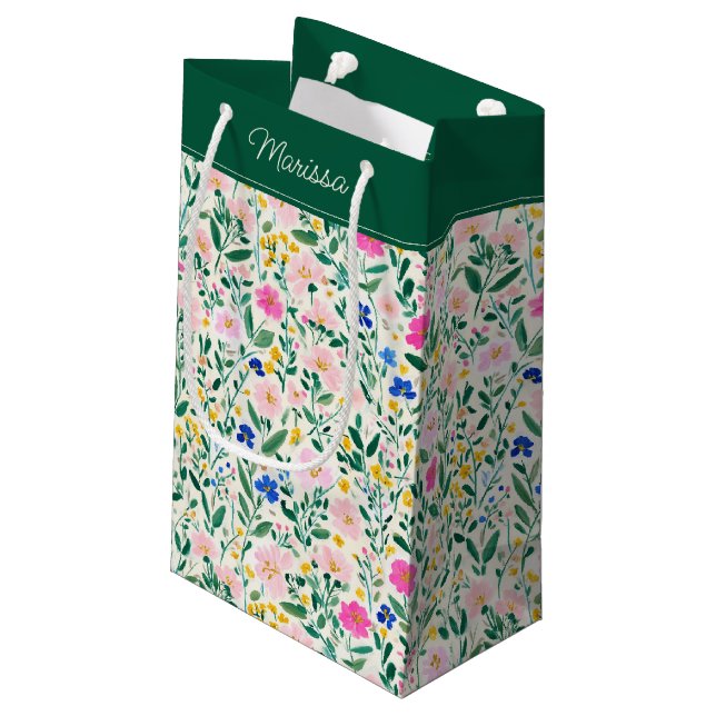 Sacola Para Presentes Pequena Colorido Floral Personalizado  (Verso inclinado)