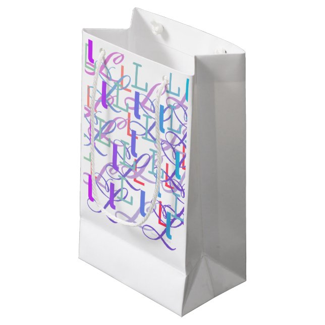 Sacola Para Presentes Pequena Confete de Letras "L" (Frente inclinada)