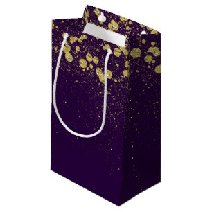 Sacola Para Presentes Pequena Confetes Dourados Glittery no roxo
