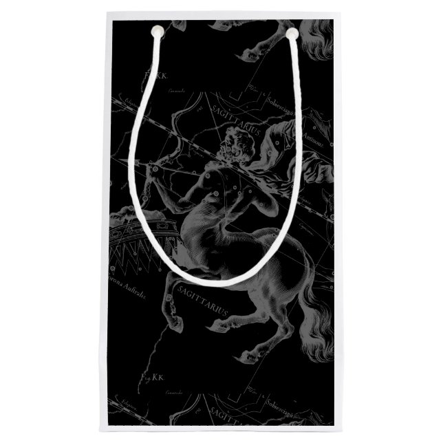 Sacola Para Presentes Pequena Constelação Sagittarius Hevelius 1690 a preto (Frente)