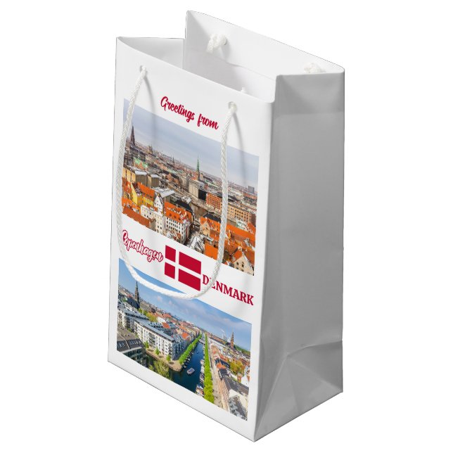 Sacola Para Presentes Pequena Copenhaga Dinamarca (Verso inclinado)