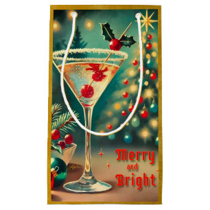 Sacola Para Presentes Pequena Coquetel de Natal com Feliz retrorada Martini