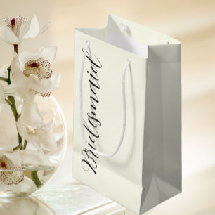 Sacola Para Presentes Pequena Cor de Marfim Estilizado Script Damas de Honra Cas