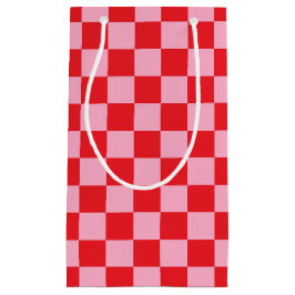 Sacola Para Presentes Pequena Cor-de-rosa e vermelho verificados