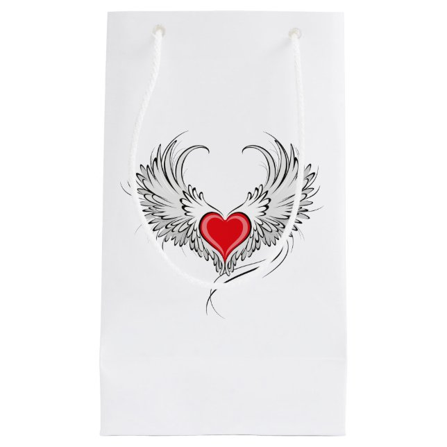 Sacola Para Presentes Pequena Coração Anjo Vermelho com asas (Frente)