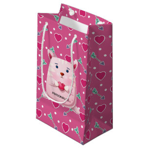 Sacola Para Presentes Pequena Coração bonito do gatinho