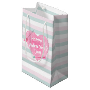 Sacola Para Presentes Pequena Coração da aguarela da hortelã do rosa Pastel d