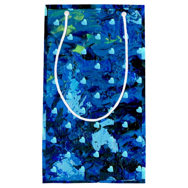 Sacola Para Presentes Pequena Corações Azuis (Frente)