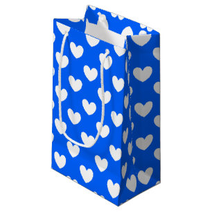 Sacola Para Presentes Pequena Corações brancos de polca em azul