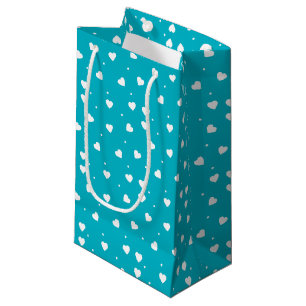 Sacola Para Presentes Pequena Corações Brancos e Turquesas, Saco-Presente Padrão