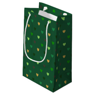 Sacola Para Presentes Pequena Corações de polca em verde florestal