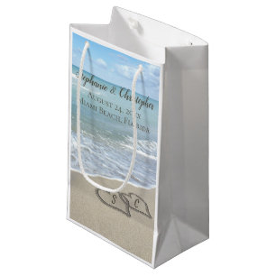 Sacola Para Presentes Pequena Corações do casamento de praia na areia elegante
