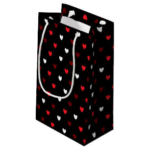 Sacola Para Presentes Pequena Corações vermelhos e brancos em preto