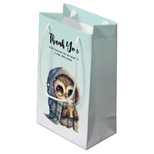 Sacola Para Presentes Pequena Coruja Bonita Fazendo uma Festa de Café Obrigado