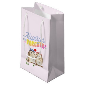 Sacola Para Presentes Pequena Corujas sempre e para sempre bonitas apaixonadas