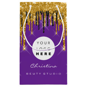 Sacola Para Presentes Pequena Cosméticos de Casamento de Noiva Dourado Roxo 16