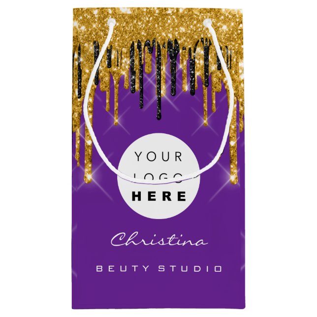 Sacola Para Presentes Pequena Cosméticos Dourados Roxos de Casamento Bridal 16º (Verso)