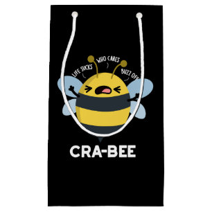 Sacola Para Presentes Pequena Cra-bee Engraçado Crabby Bee Pun Dark BG