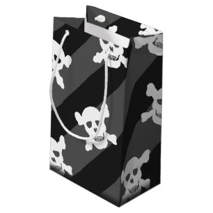 Sacola Para Presentes Pequena Crânio branco e Crossbones em listras pretas