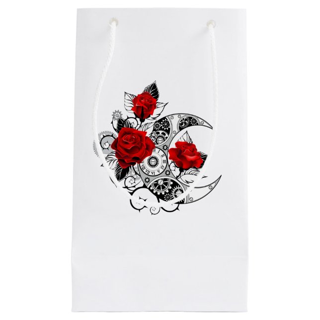 Sacola Para Presentes Pequena Crescente Mecânico com Rosas vermelhas (Frente)