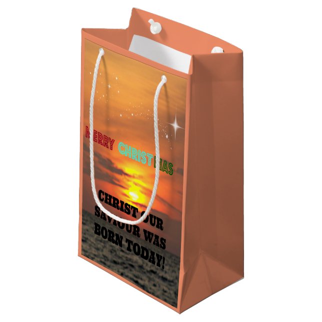 Sacola Para Presentes Pequena Cristo Nosso Salvador Foi Nascer Hoje (Frente inclinada)