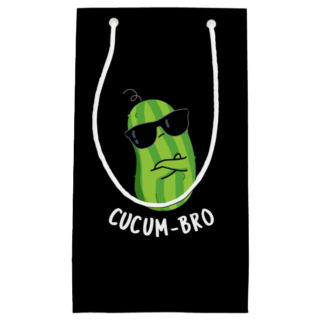 Sacola Para Presentes Pequena Cucum-bro Funny Veggie Cucumber Pun Dark BG (Frente)
