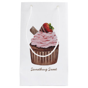 Sacola Para Presentes Pequena Cupcake De Morango Cujo Cama É Em Aquarela