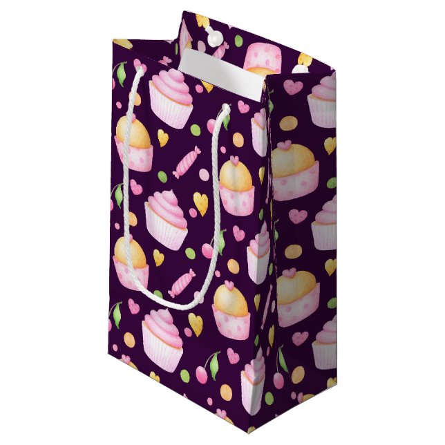 Sacola Para Presentes Pequena Cupcakes DE DIA DE OS NAMORADOS PINK E AMARELO (Frente inclinada)