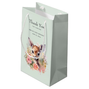 Sacola Para Presentes Pequena Cute Deer Cercado Por Rosas Aniversário Obrigado