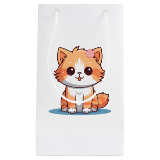 Sacola Para Presentes Pequena Cute Floral Cat Design Gift Soft Pastel Aesthetic 