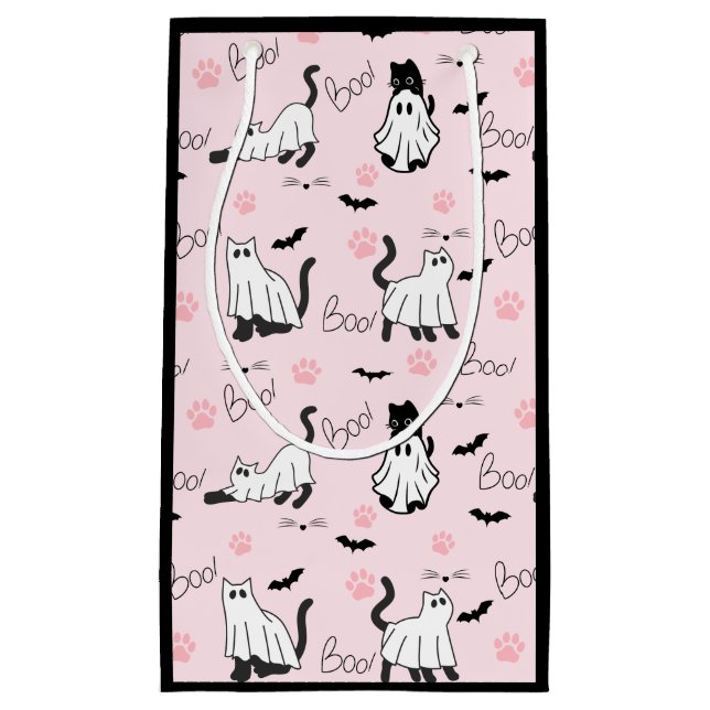 Sacola Para Presentes Pequena Cute Ghost Cats Halloween (Frente)