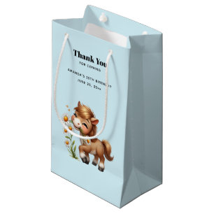 Sacola Para Presentes Pequena Cute Pony Comendo Visitas Obrigado