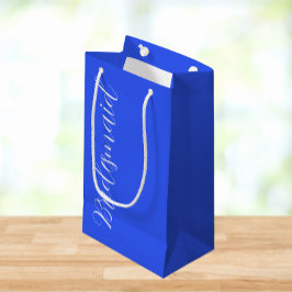 Sacola Para Presentes Pequena Dama de Honra Azul Real Estilo de Letra Personaliz