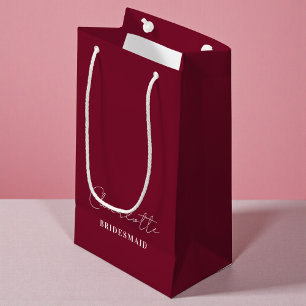 Sacola Para Presentes Pequena Dama de honra Burgundy Rótulo Minimalista
