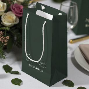 Sacola Para Presentes Pequena Dama de honra   Minimalista Letra Lunar Verde