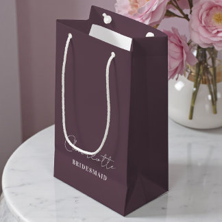 Sacola Para Presentes Pequena Dama de honra | Minimalista Roxo Taupe Script