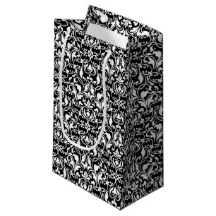 Sacola Para Presentes Pequena Damasco preto-e-branco