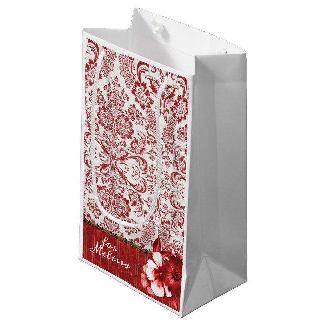 Sacola Para Presentes Pequena Damasco Vermelho (Frente inclinada)