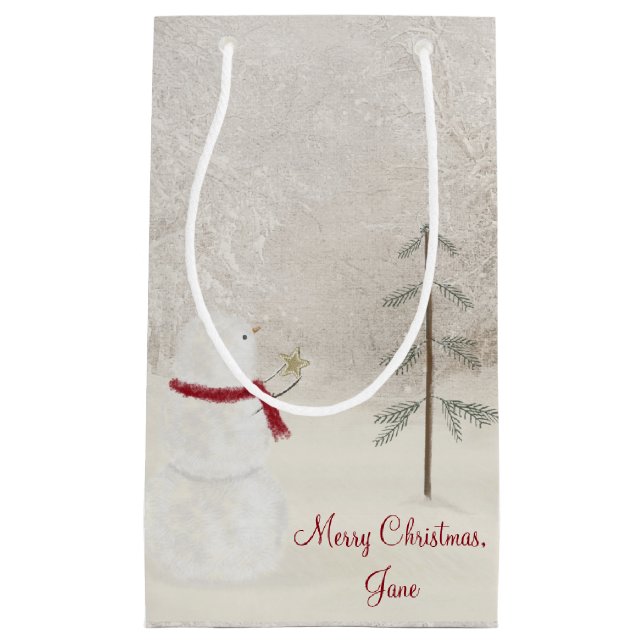 Sacola Para Presentes Pequena Dando Snowman de Natal (Frente)