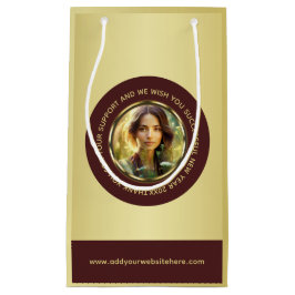 Sacola Para Presentes Pequena Dark-red gold design,Logo or Photo in gold circle,