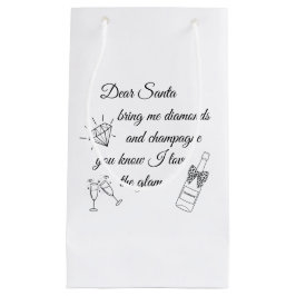 Sacola Para Presentes Pequena Dear Santa Champagne & Diamonds Line Art Design