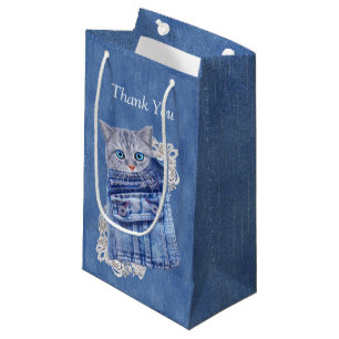 Sacola Para Presentes Pequena Denim Jean bolsos, Kittens e Lace