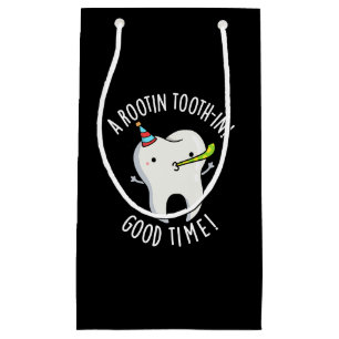 Sacola Para Presentes Pequena Dente Rootin Batiin Good Time Dental Pun Dark BG