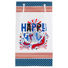 Sacola Para Presentes Pequena Desenho de Celebração Patriótica Feliz 4 de Julho