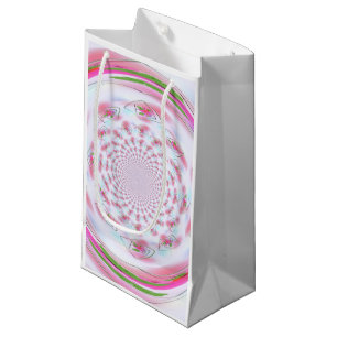 Sacola Para Presentes Pequena Desenho Fractal Rosa e Verde Bonito