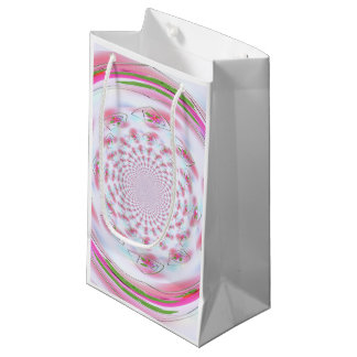 Sacola Para Presentes Pequena Desenho Fractal Rosa e Verde Bonito