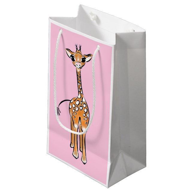 Sacola Para Presentes Pequena Desenho girafa bonito, animais safari (Frente inclinada)