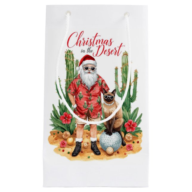 Sacola Para Presentes Pequena Desert Christmas with Cactus Santa Claus  (Frente)